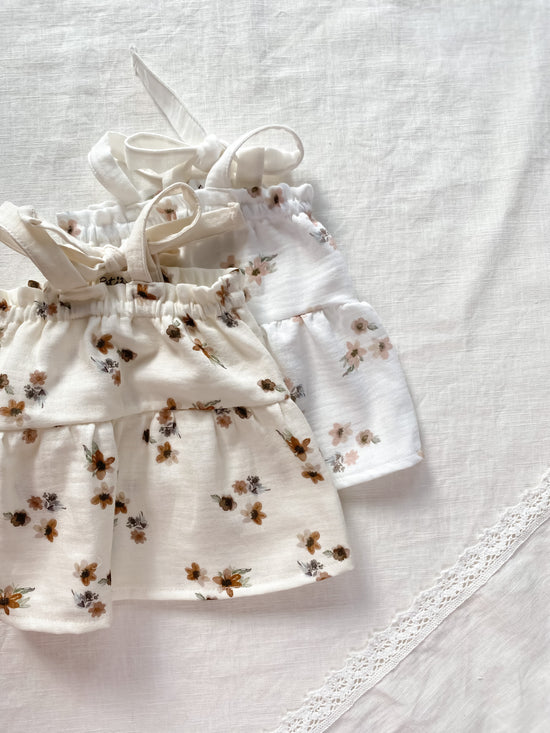 Baby dress / floral muslin - ivory