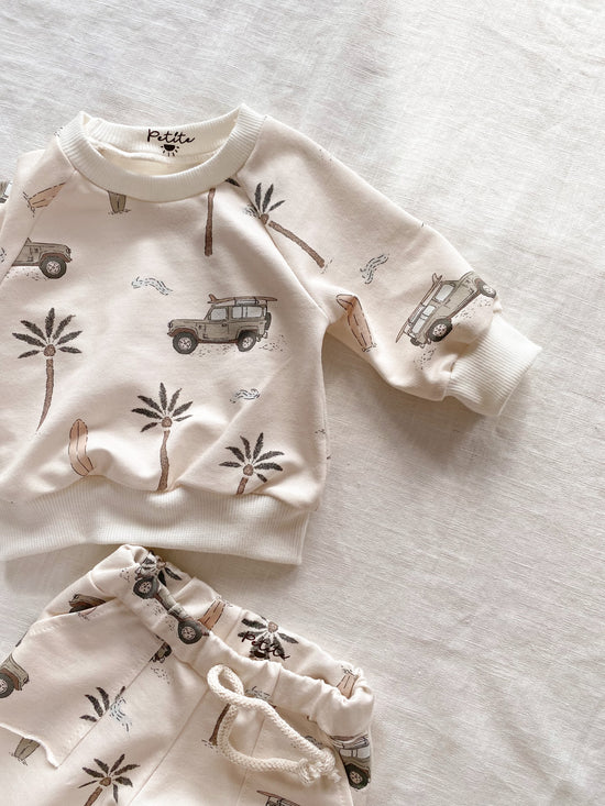 Baby cotton sweatshirt / cars & palm trees