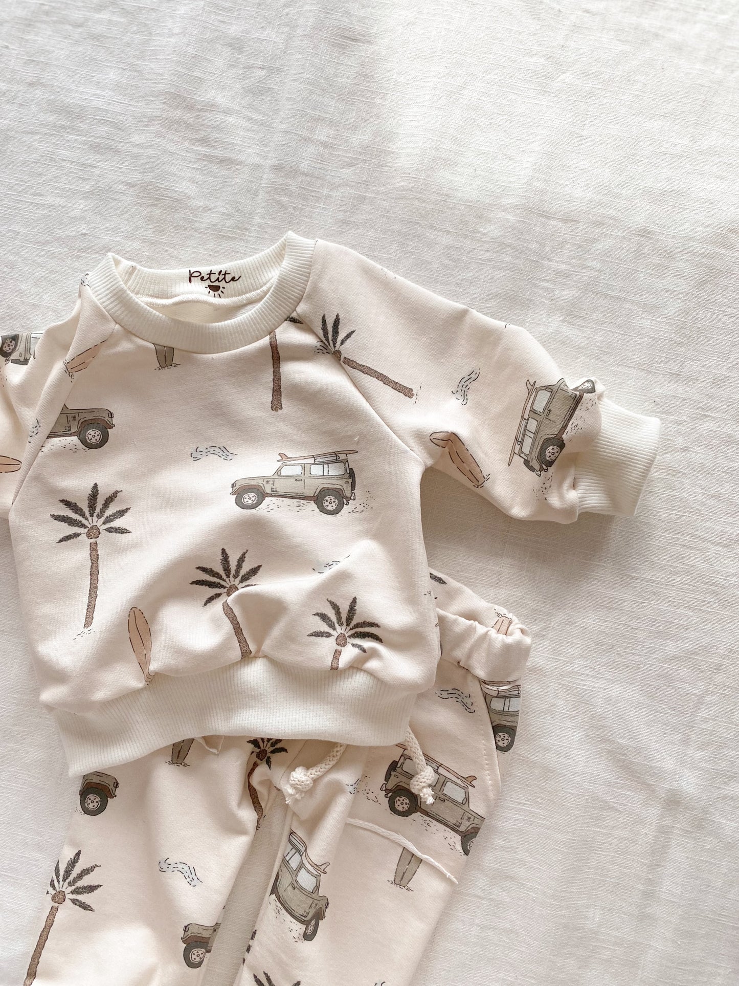 Baby cotton sweatshirt / cars & palm trees