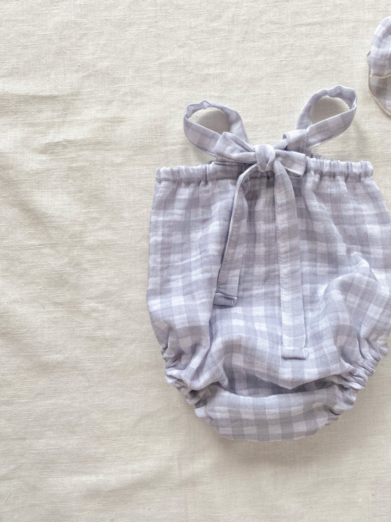 Load image into Gallery viewer, Gingham muslin romper / grey
