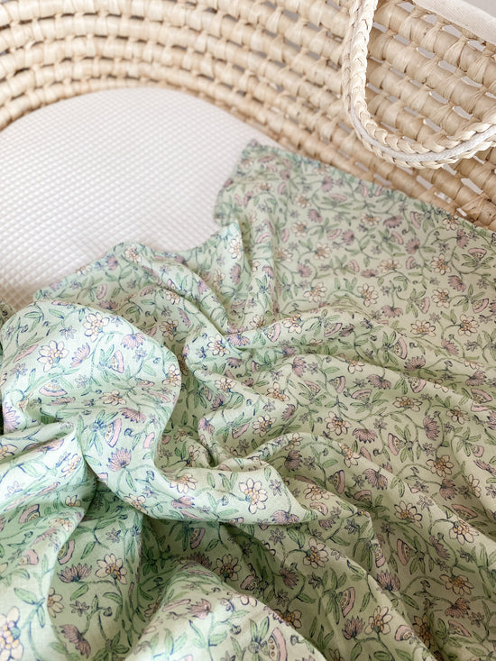 Baby swaddle / linen floral - mint