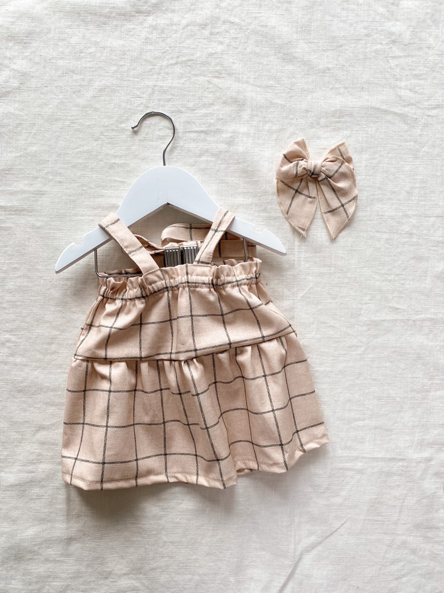 Baby cotton dress / pastel plaid - powder