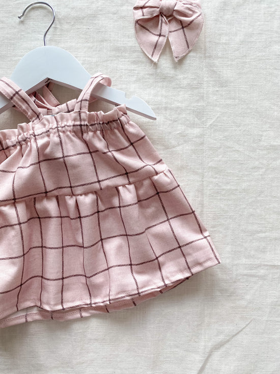 Baby cotton dress / pastel plaid - blush