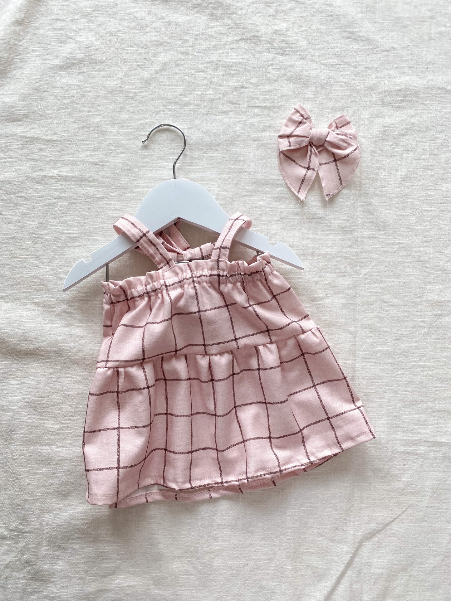 Baby cotton dress / pastel plaid - blush