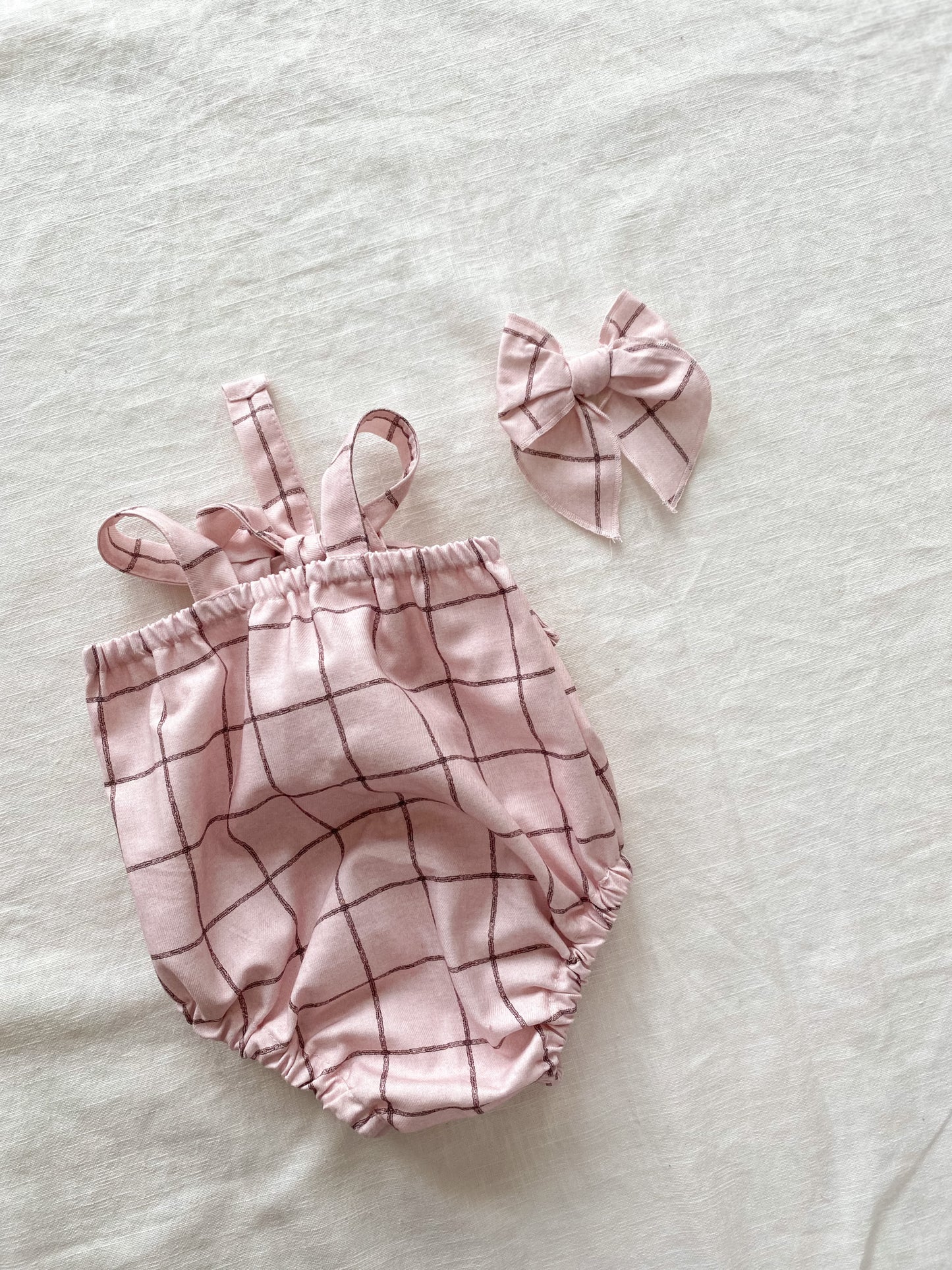 Cotton romper / pastel plaid - blush