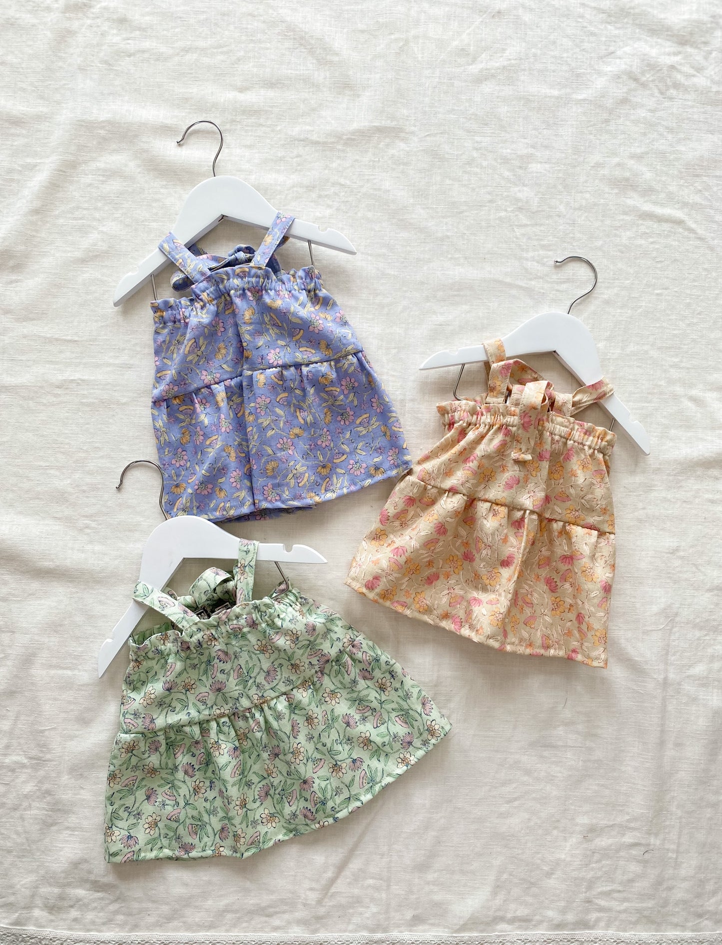 Baby linen dress / floral blue