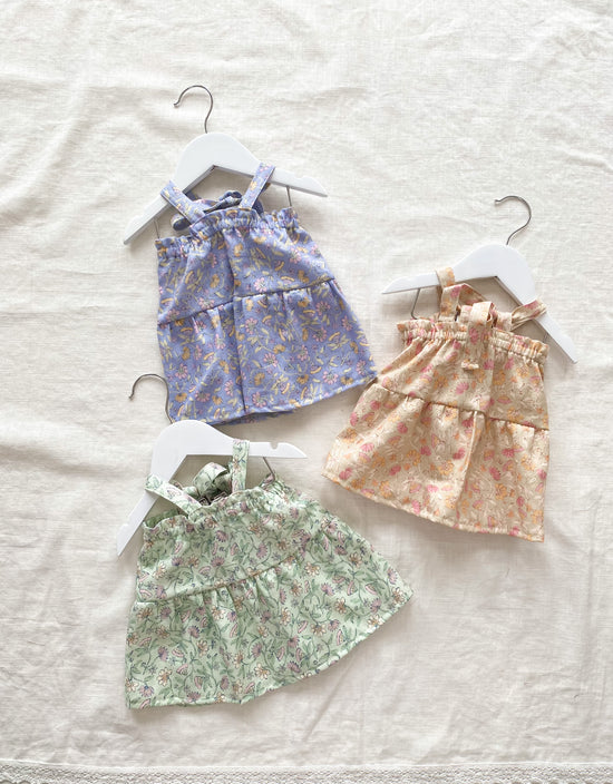 Baby linen dress / floral pistachio