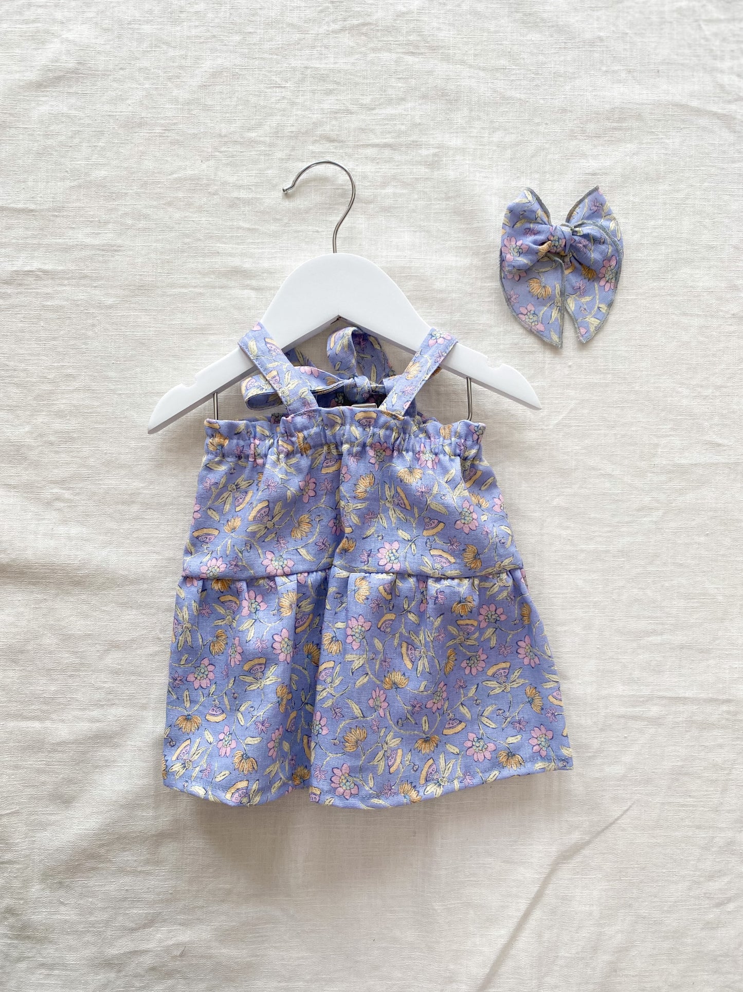 Baby linen dress / floral blue