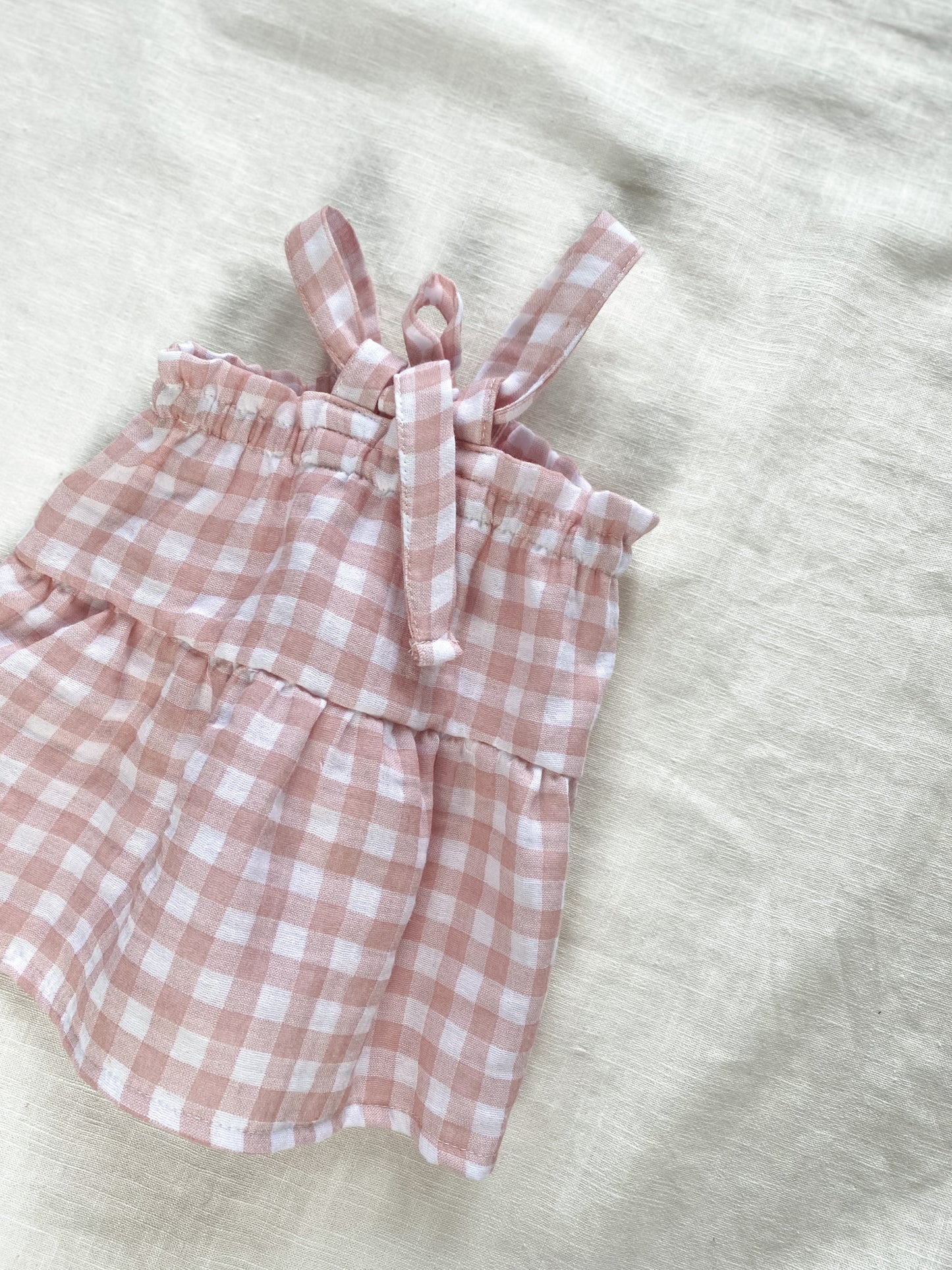 Baby cotton dress / gingham muslin - rose