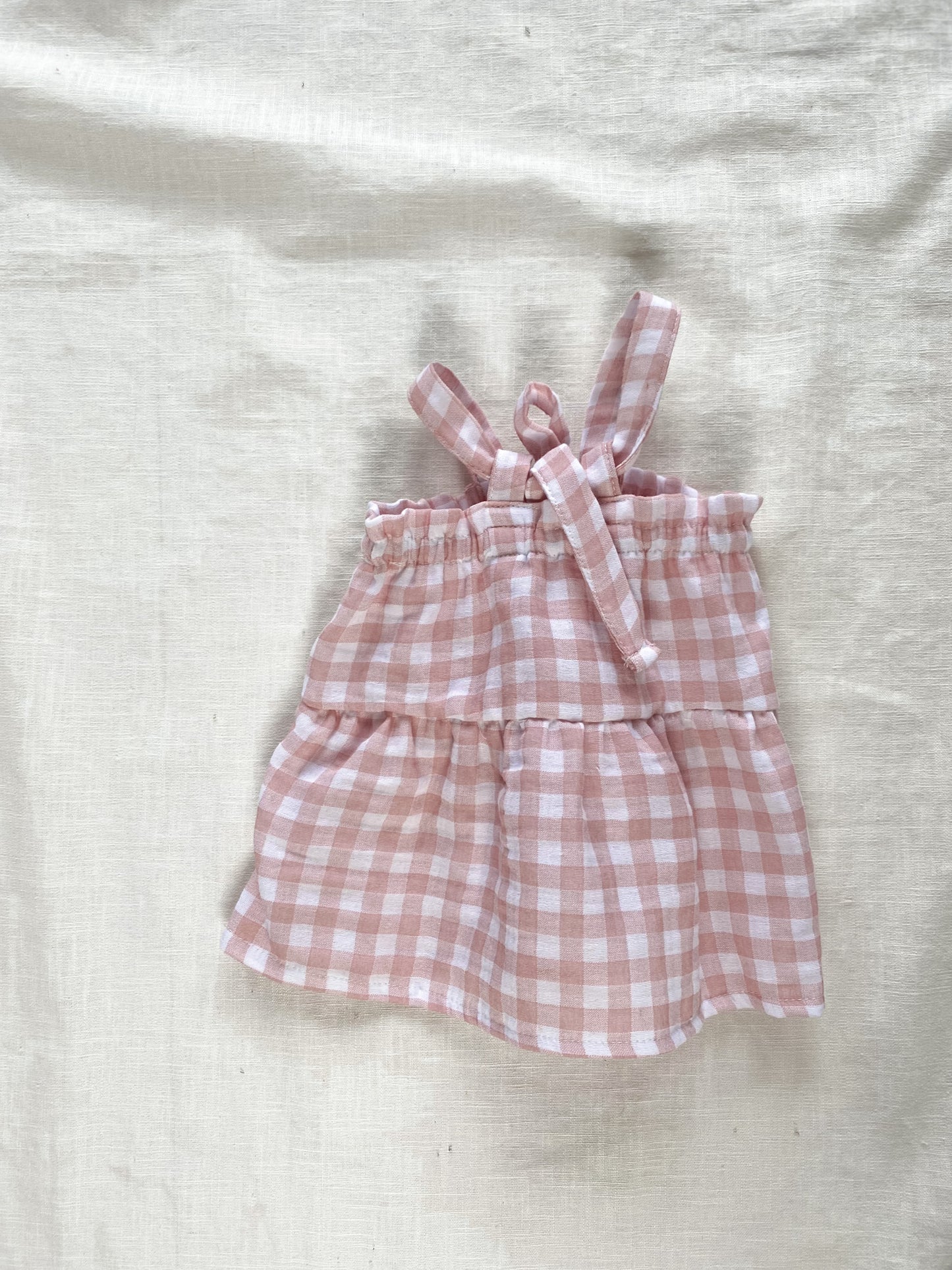 Otroška bombažna obleka / gingham muslin - vrtnica